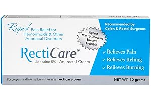 Recticare Anorectal Lidocaine 5% Cream: Topical Numbing Cream for Treatment of Hemorrhoids & Other Anorectal Disorders - 30g Tube