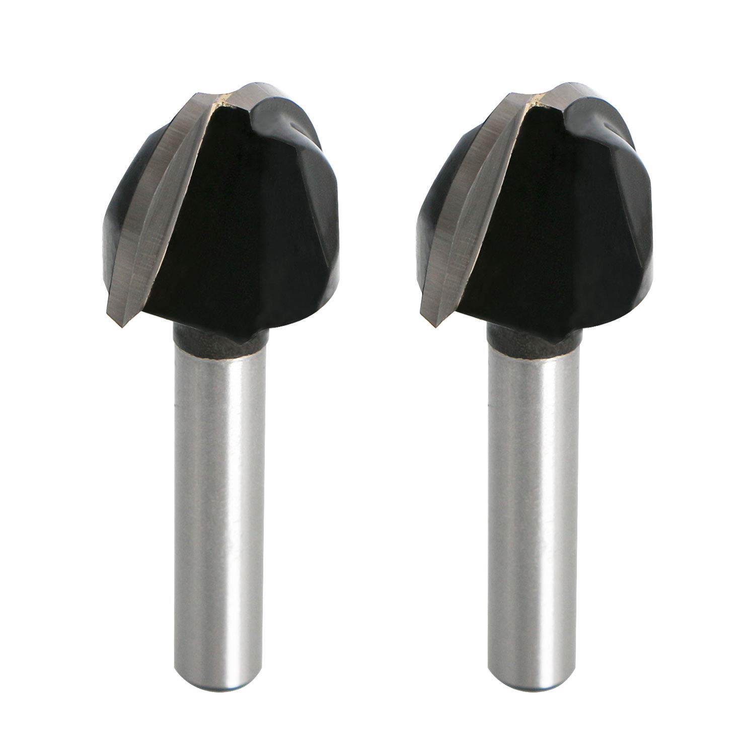 Aopin Core Box Router Bit 5/8" Cutting Dia 1/4" Shank Dia Double Flute Round Nose Tipped Round Groove Router Bit, Carbide, Black, Silver, 2Pcs