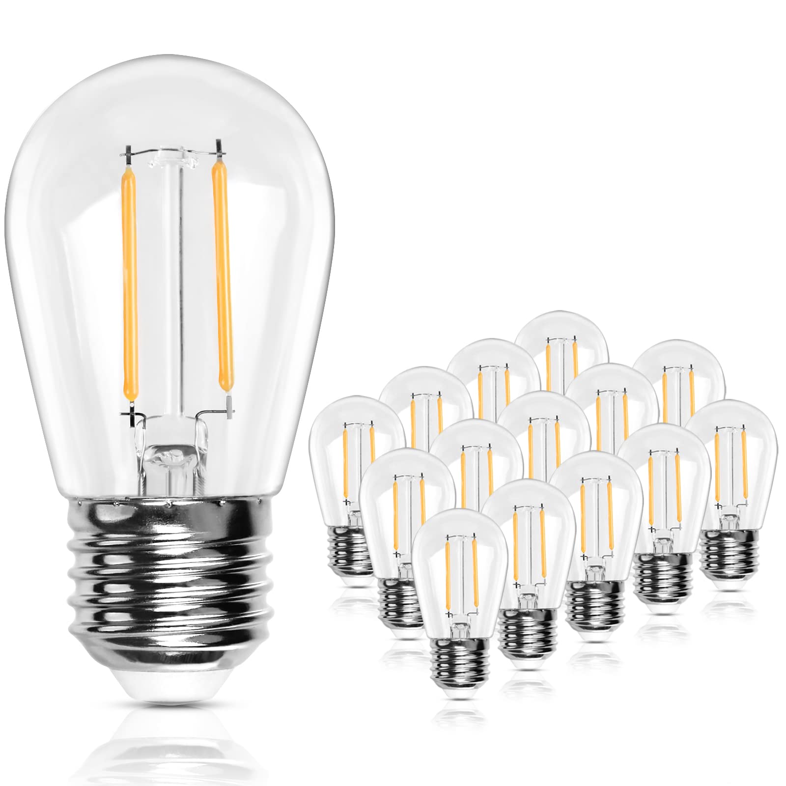 BRIMAX Outdoor String Light Replacement Bulbs,2700k Warm White 2W E27 Screw Bulb S14 LED Bulb for Festoon/Backyard/Party/Patio/Garden String Light,10W-15W Equivalent,Non-dimmable, 15Packs
