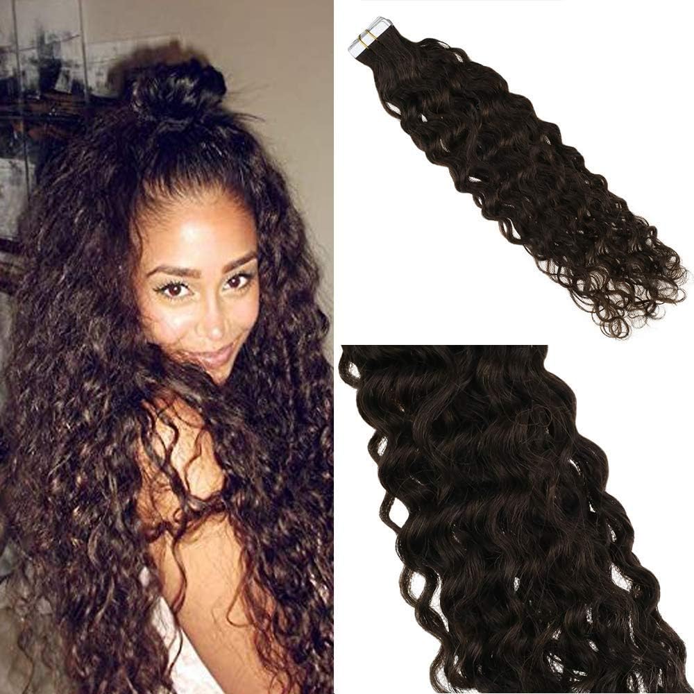 Easyouth Wavy Tape in Hair Extensions Human Hair 40grams Tape on Hair 12inch Dark Brown Colour Remy Tape in Wavy Hair Extensions Seamless Remy Hair Extensions