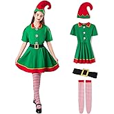 Kephay Christmas Elf Costume for Toddler Baby Boys Girls Santa Costume Outfit Xmas Clothes Top +Pants + Hat Cosplay Outfit