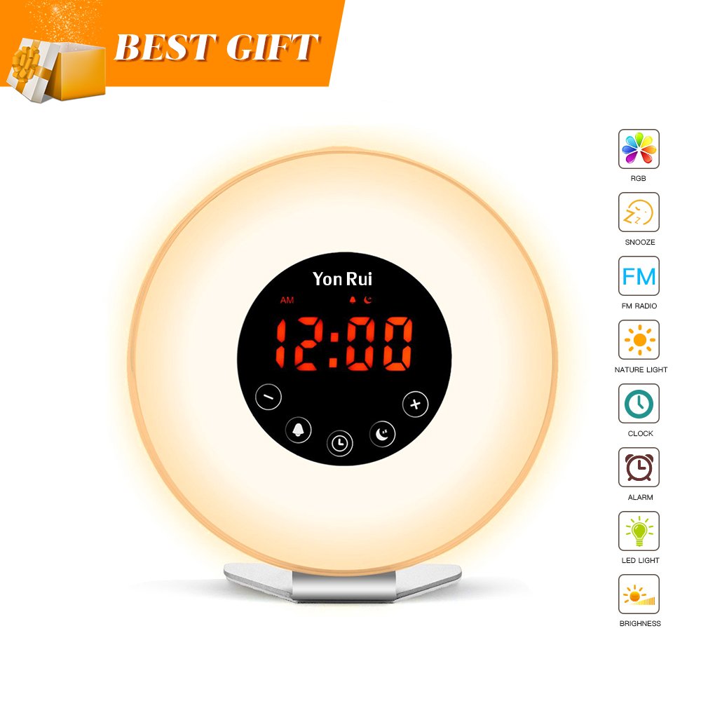 Wake Up Light Alarm Clock - JONYJ Sunrise Alarm Clock with 7 Color Light - Sunrise Sunset Simulator With Night Light - Nature Sounds with FM Radio Alarm - Snooze Function Alarm Clock