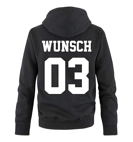 Comedy Shirts Partnerlook Hoodie mit Wunschname & Wunschnummer INDIVIDUALISIERBAR – Pullover für Pärchen, Familie & Freunde z