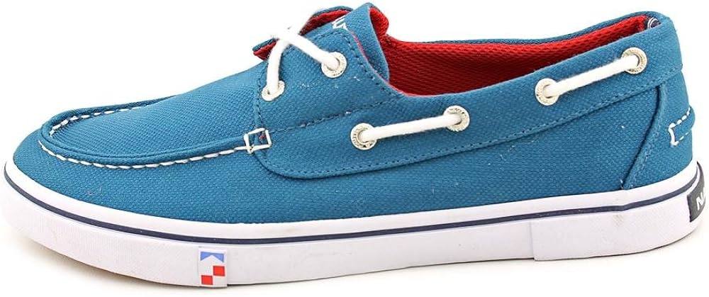 blue canvas boat shoes