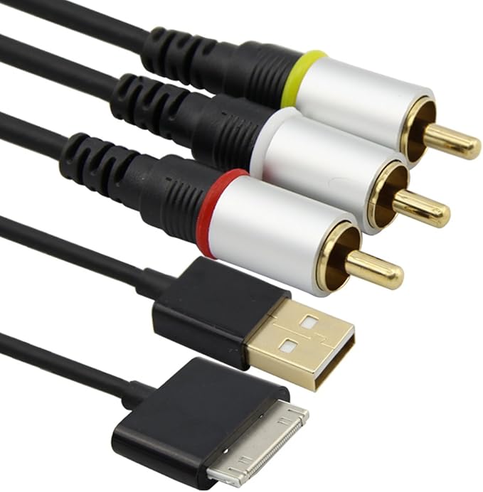 TV AV USB RCA Audio Video Cable para el iPad 2 iPhone 4 4G 3GS iPod