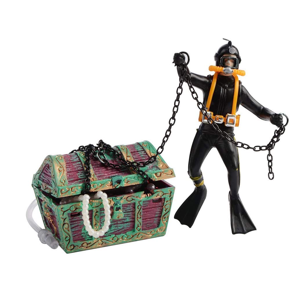 Sponsored Ad – Creative Aquarium Ornament Action Undersea Treasure Chest Diver Fish Tank Underwater Decor, Black