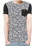 uxcell Men Crew Neck Chest Pocket Floral Prints Short Sleeves T-Shirt