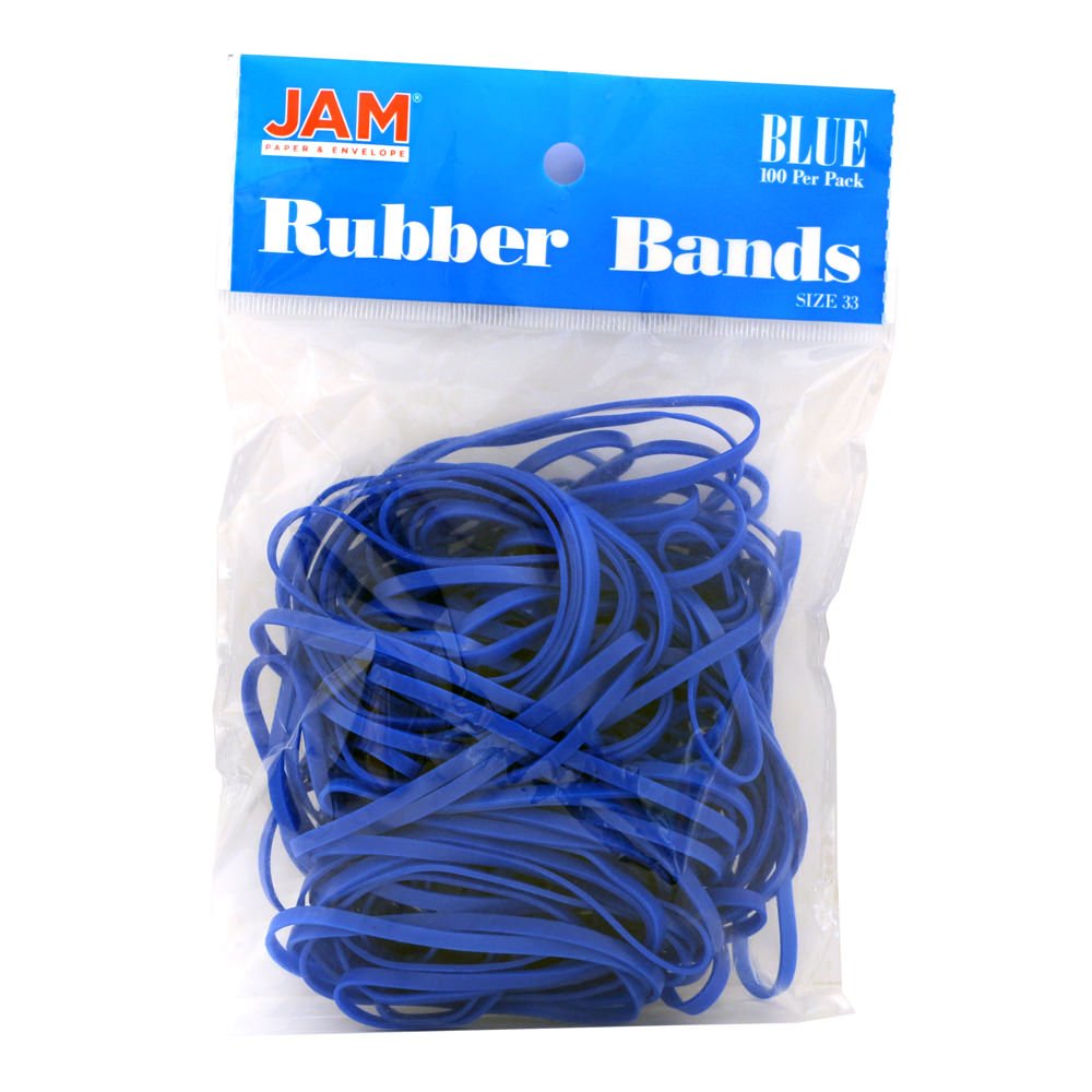 JAM PAPER Colourful Rubber Bands - #33 Size - Blue Rubberbands - 100/Pack