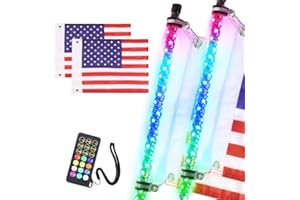 AddSafety 2PCS 5FT RF Remote Control LED Whips Light with Dacning/Chasing Light with Hookup and American Flag for Off- Road Vehicle ATV UTV RZR Jeep Trucks Dunes
