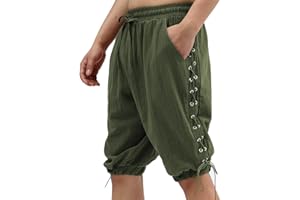 SYQBR Men's Medieval Pirate Cotton and Linen Shorts, Viking Retro Design Pants, for Halloween Theme Party, Costume Play，ect