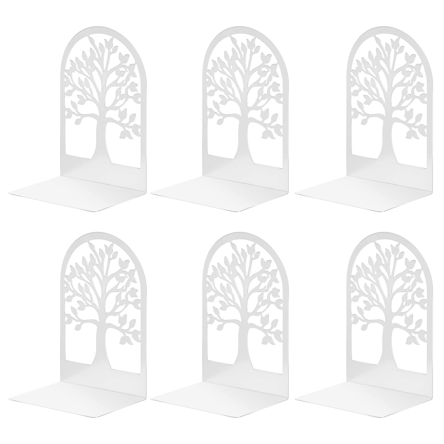 3 Pairs Metal Book Ends, MSDADA Desk Bookends Heavy Duty, Book Ends Holder for Shelves, Bookends for Office&School, Book Shelf Holder Home Decorative, Bookend Supports, Book Stoppers(White)