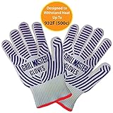 Oven Gloves Set of 2 Heat Resistant Certified to 932°F Ideal Pot Holders and Oven Mitts Replacement for Grill, BBQ, Weber (One Size Fits Most, Blue) by Grill Master