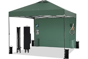 Tunbne 10x10 Pop Up Canopy Tent with Sidewall and Pocket, Patented One Push, 1-Person Easy Setup, Instant Shade Canopy with Vented Roof for Parties Outdoor, Case, 8 Stakes, 4 Ropes, 4 Sandbags (Green)