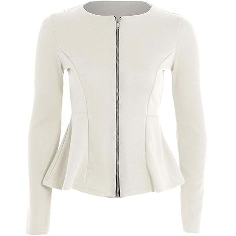 Womens Damen Zip Schößchen Rüsche Übergröße Taillierter Blazer Jacke Oberteil Größe 8 - 26