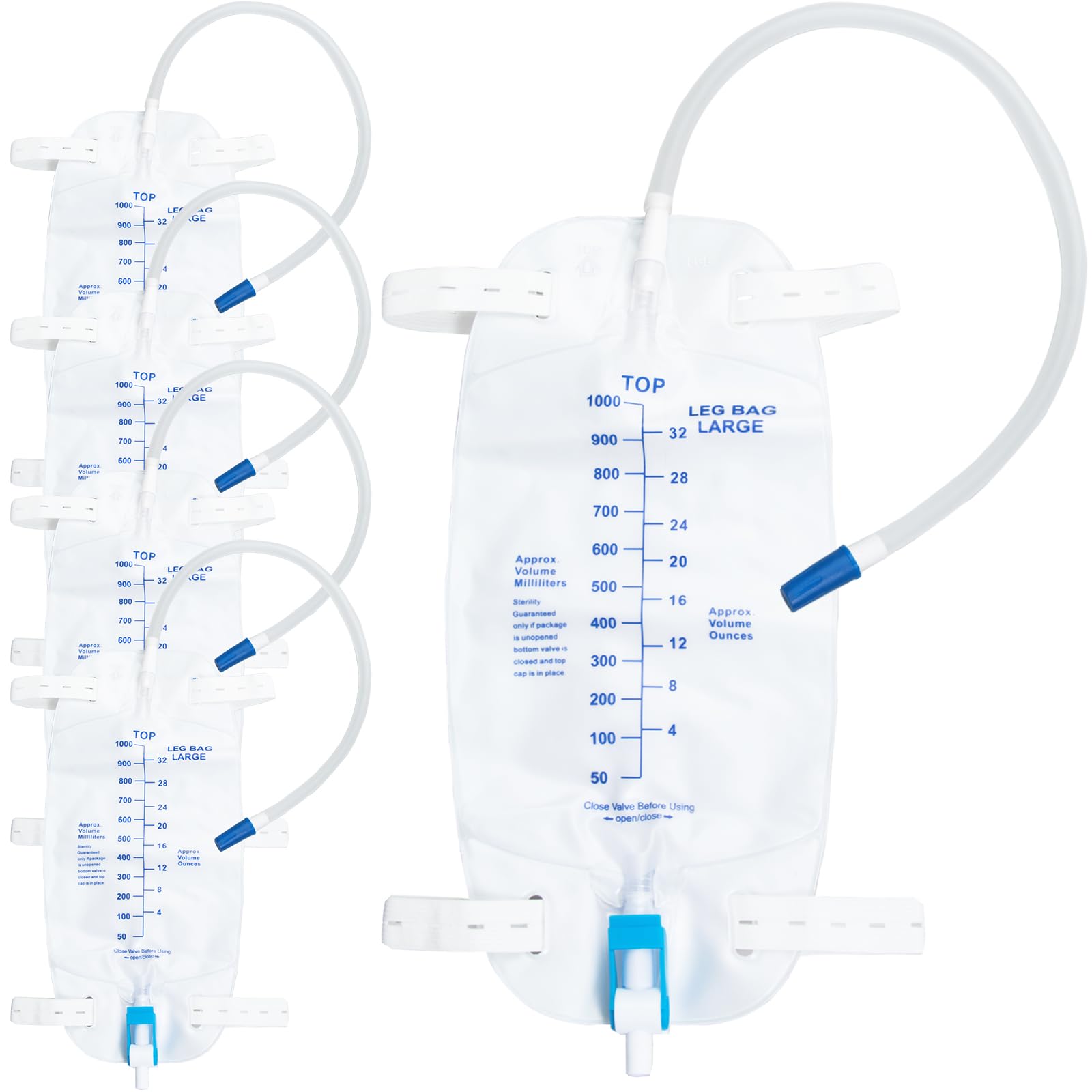 Photo 1 of 5Pcs 1000ml Leg Bag with 18” Tubing – Wearable, Leak-Proof & Easy to Use with Adjustable Straps for Outdoor & Daily Activities, Blue