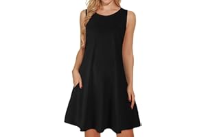 elescat Women's Summer Dresses 2024 Beach Casual Sleeveless Floral Print Tank Loose Sundress with Pocket