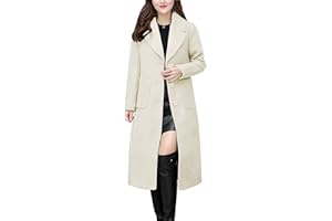 chouyatou Women's Big Notch Lapel Single Breasted Mid-Long Wool Blend Coat