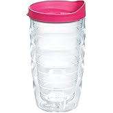Tervis Clear & Colorful Lidded Made in USA Double Walled Insulated Tumbler Travel Cup Keeps Drinks Cold & Hot, 10oz Wavy, Fuchsia Lid