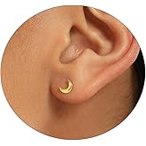 Solid 925 Sterling Silver Earrings Small 18K Gold Plated Stud Earrings for Women Trendy Hypoallergenic Cute Earrings Star Moon Sun Heart Cross Dots Pearl CZ Diamond Earrings Jewelry Christmas Gifts