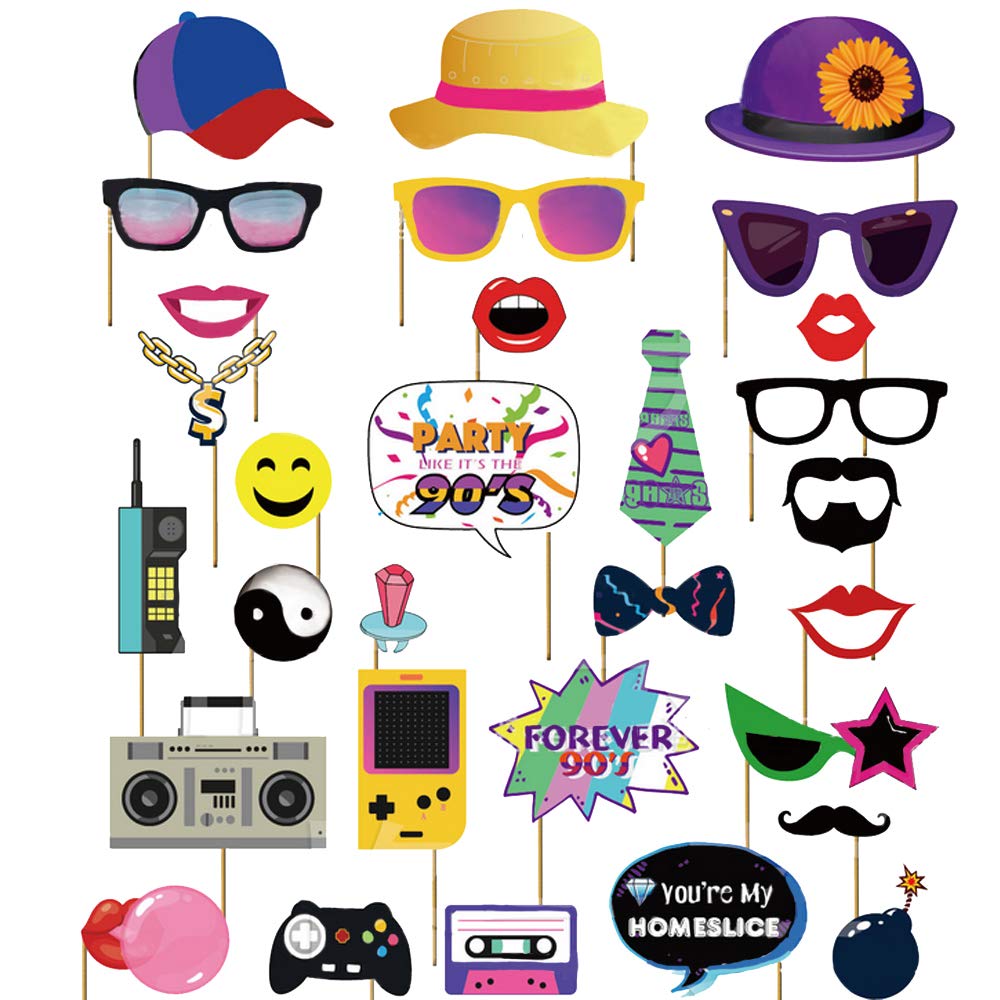 JeVenis 90s Photo Booth Props 90's Props 90s Decorations 90's Party 1990s Throwback Party Theme Photo Booth Props Decorations