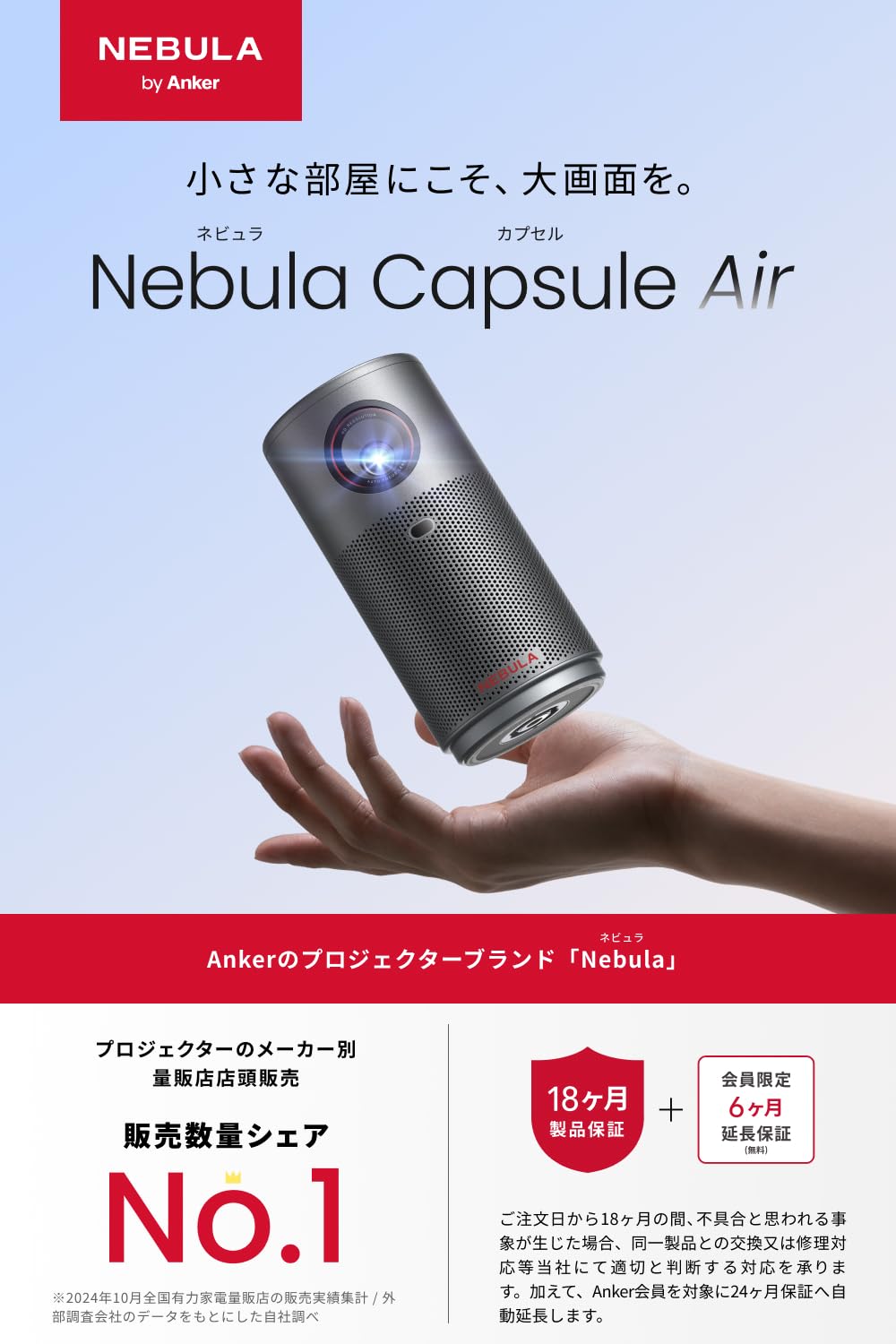Anker Nebula Capsule Air (World's Smallest Mobile Projector with Google TV) [High Definition 720P Netflix Compatible, 150 ANSI Lumens, Up to 100 Inches, Automatic Keystone Correction, Ultra Small,