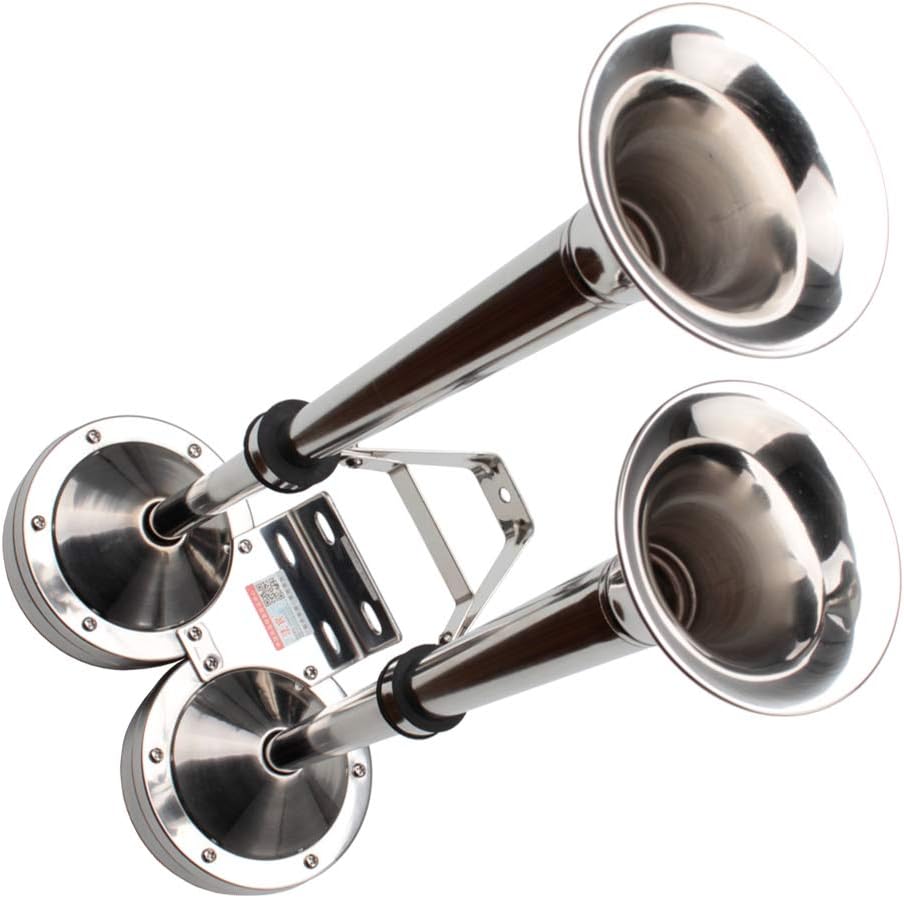 FARBIN 24V Marine Boat Horns,Stainless Steel Dual Trumpet,Electric Horn with Mounting Bracket,for 24V Cargo Boats Wheel Ship Train Lorry Trucks (Stainless Steel Double Tube, 24V): Automotive