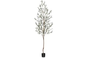 OAKRED Artificial Olive Tree, 7FT Tall Fake Silk Plants with Natural Wood Trunk Faux Potted Tree for Home Decor Indoor Office Porch, Set of 1