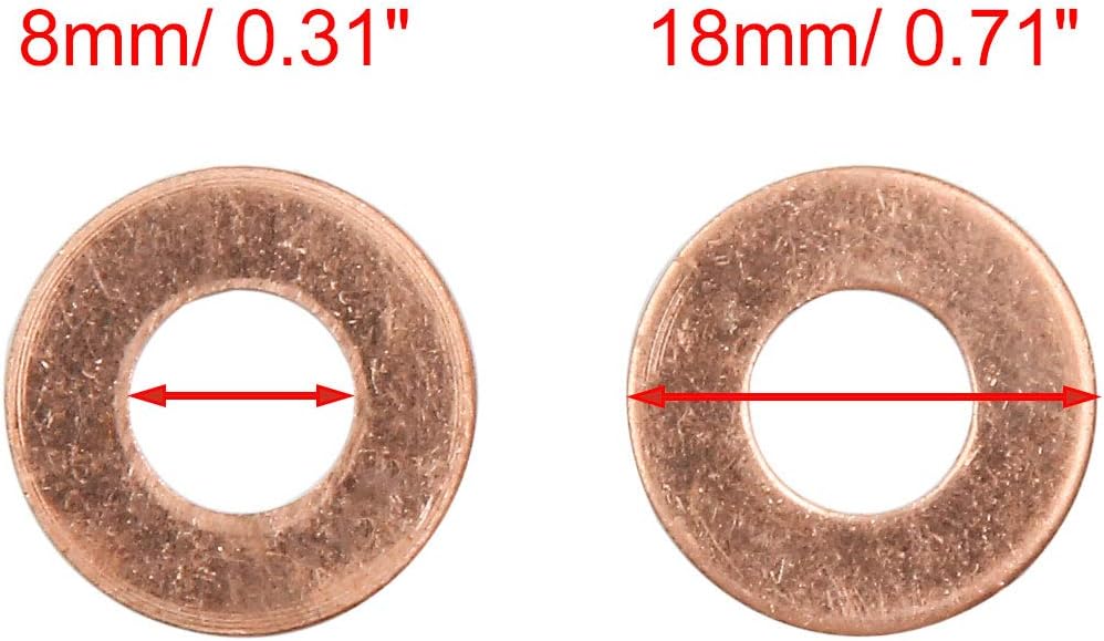 X AUTOHAUX 20pcs M8 x 18mm x 1mm Copper Flat Washer Sealing Ring for Screw, Copper Tone, 8*18*1mm - Image 4