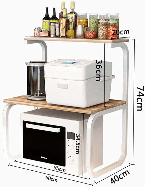 Scaffale Cucina Salvaspazio HUOLE - Mensola Espandibile Per Microonde E Utensili, 54x35x34.5 Cm, Giallo Noce - Foto 4