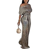 LKOUS Women's Off Shoulder Sequin Jumpsuit Sparkly Short Sleeve High Waisted Wide Leg Romper Beach Vacation Outfits