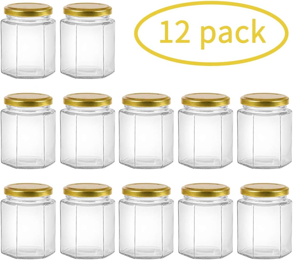 6 oz Glass Canning Jars with Gold Lids. Clear Glass Jam Jars for Honey