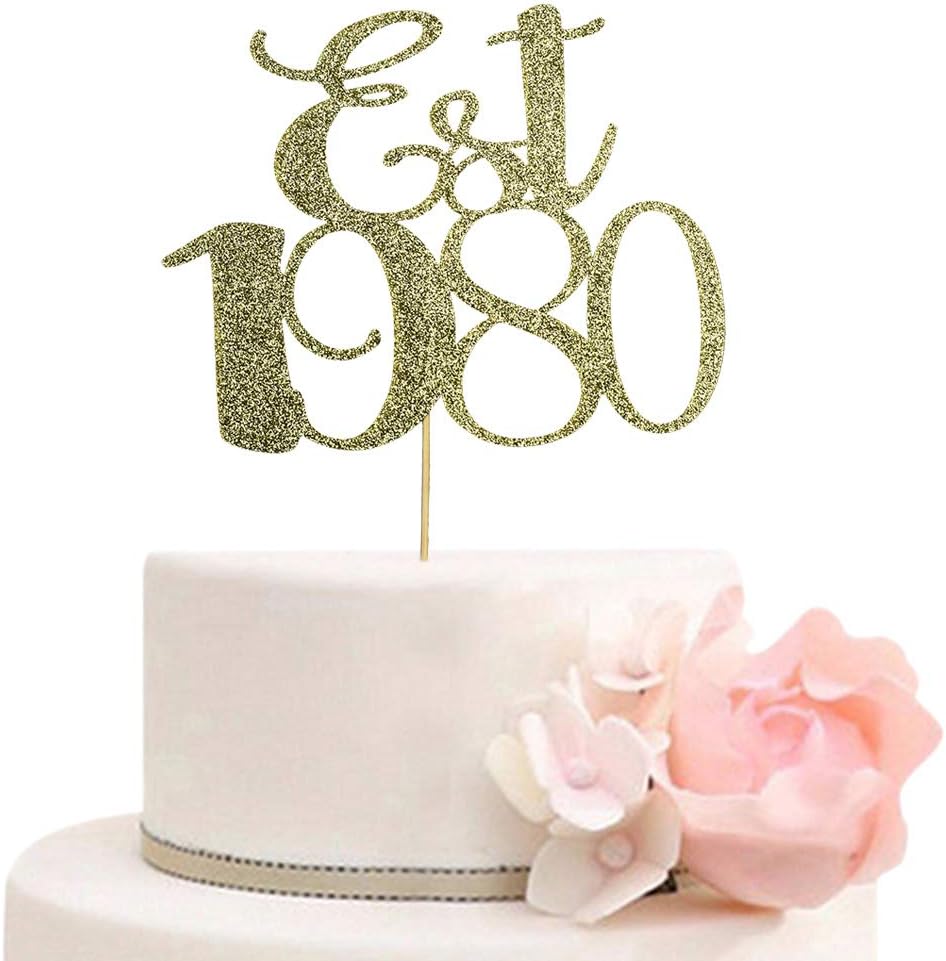 Established in 1980 Cake Topper, 40th Birthday Wedding Cake Toppers, 40th Anniversary Party Decorations, Gold Glitter