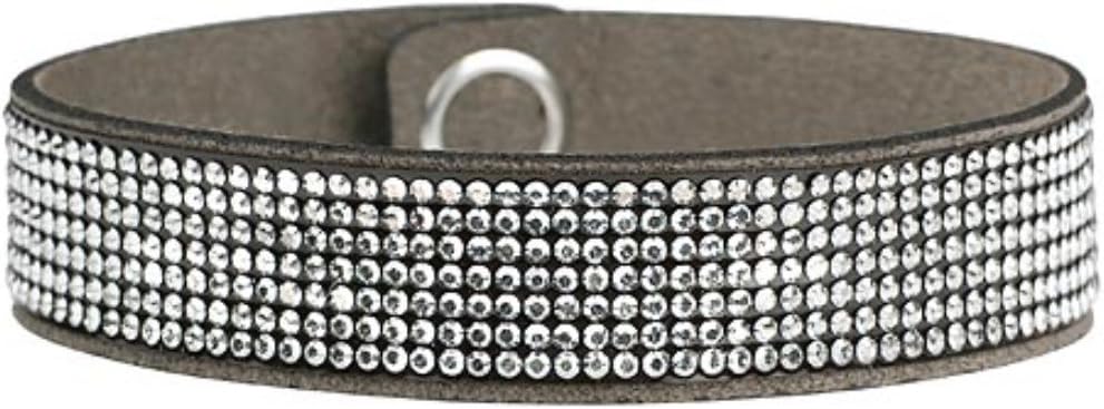 Swarovski Bracelet - Crystal on Sueded Leather - Silver Shade Crystals on Grey Band