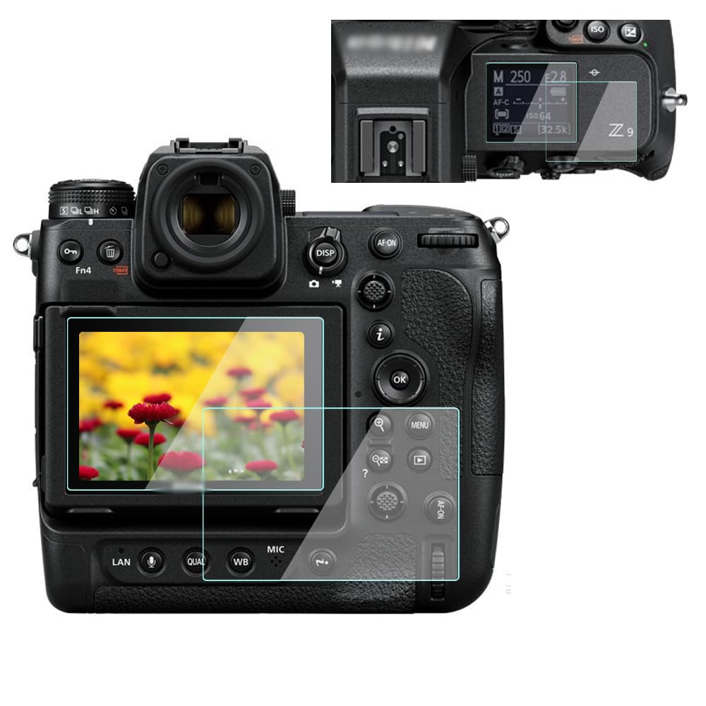 YRTIYO Z8 Screen Protector for Nikon Z9 Z8 Camera (2 TOP & 2 LCD Screen), 9H Tempered Anti-Bubble Anti-Dust Anti-Scrach (4 Packs)