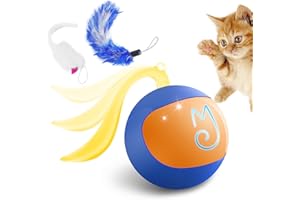 Migipaws Interactive Cat Ball Toy Set, Fun Tracker, Automatic Rolling Chase Ball with Fluffy Tail, A Small Mice, Rechargeable (Blue)