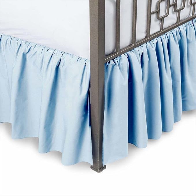 NeemKaroli Ruffled Bed Skirt with Split Corners Light Blue