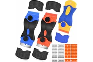 MTNZXZ Razor Blade Scraper, 3 Pack Razor Scraper Tool with 50 Plastic & 30 Metal Razor Blades, 2-in-1 Cleaning Scraper for Removing Label, Registration Sticker, Tint, Grease from Windshield, Appliance, Glass