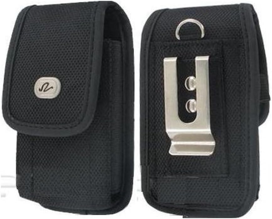 Cell Phone Case for Plum Ram 6 Heavy Duty Secure Rugged Vertical Canvas Nylon Pouch Bag with Metal Clip