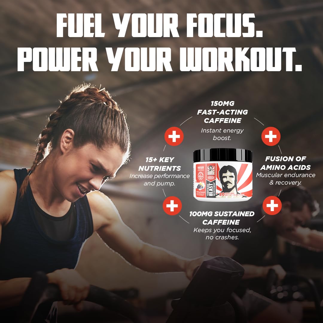 Old School Labs Ultimate 2 Stage Pre Workout for Explosive Energy, Massive Pumps & Focus - Preworkout for Men & Women - Natural Pre Workout Powder with Amino Acids, 250mg Caffeine, Blueberry Lemonade