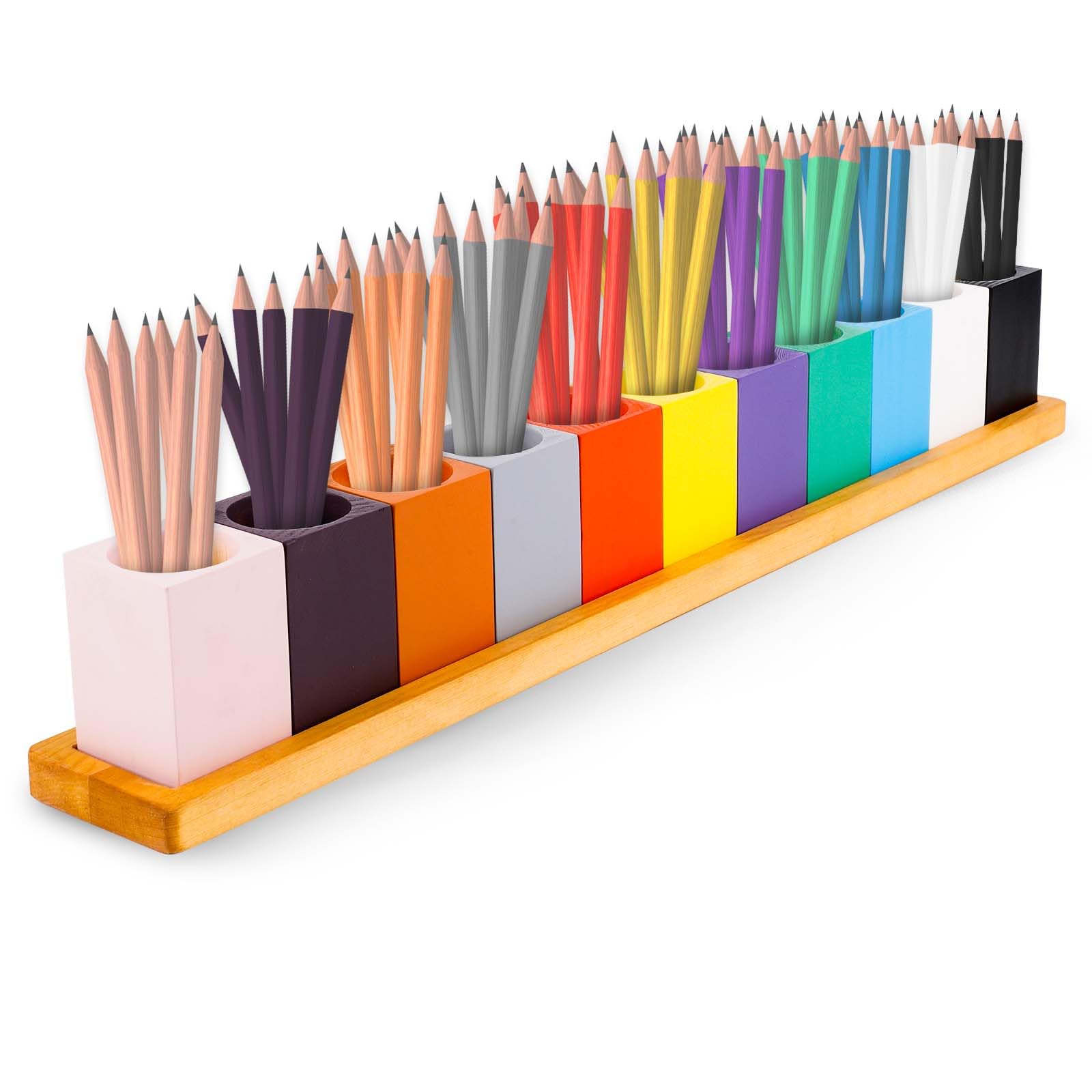 NQEUEPN Wooden Colored Pencil Holder, Montessori Pen Pot Wooden Pen Holder Desk Organizer Marker Storage Organizer for Classroom 11 Cups on a Stand, Pencil Crayons Not Included