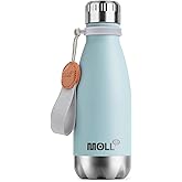 Mollcity 9 oz Water Bottle for Kids-Small Stainless Steel Water Bottle for School Vacuum Insulated Metal Leak Proof Cola Shape Water Flask for Boys Girls(Baby Blue)