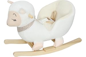 Qaba Sheep Baby Rocking Horse, Plush Stuffed Animal Rocker with Lullaby Song and Safety Belt, Kids Ride on Rocking Horse for Toddlers 18–36 Months, White