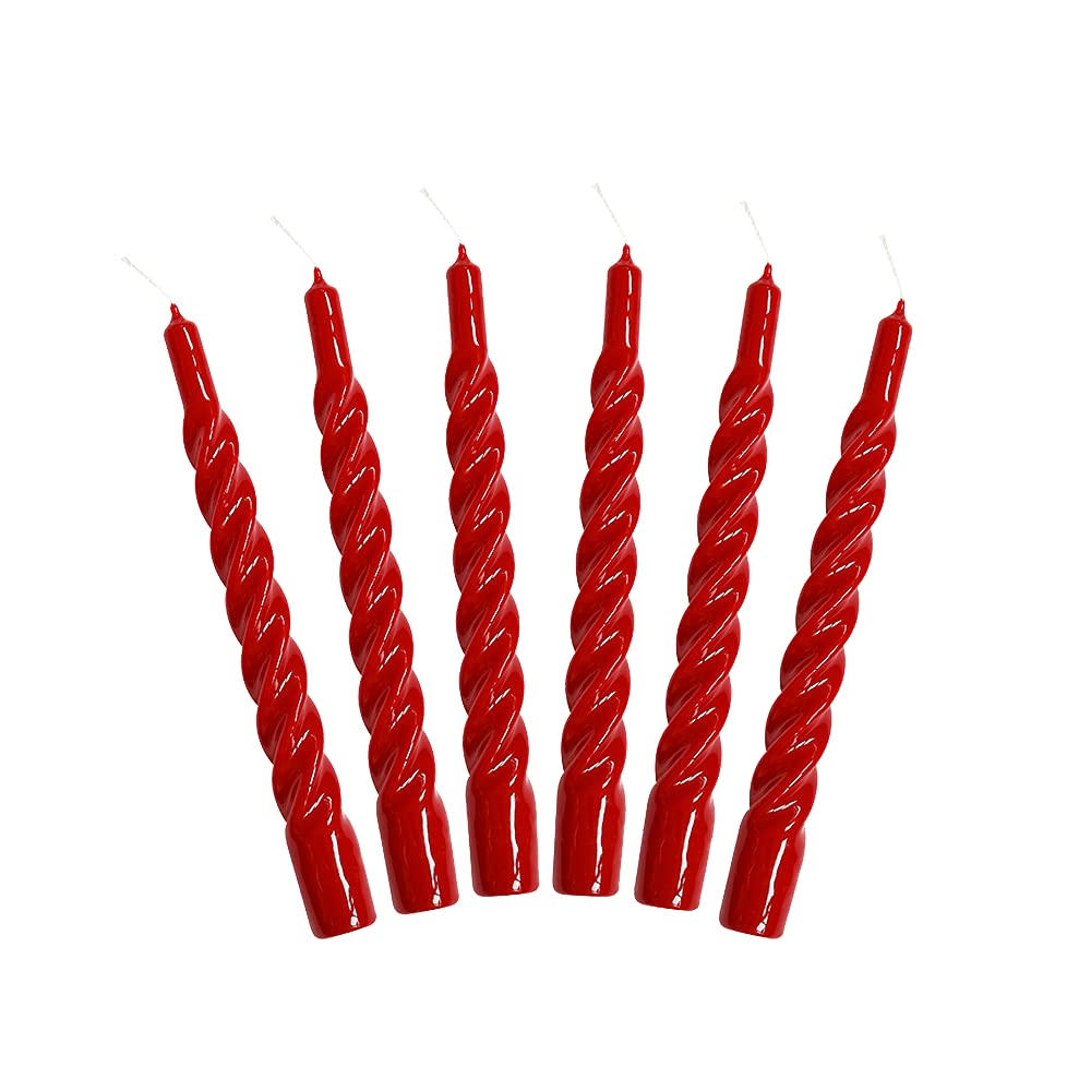 Candles with a Twist®, Made in Italy, 25 Colours Available, Dinner Candles, Twisted Candles Long Burning 5 Hours, Tapered Candles, Lacquered, Unscented Candle Gift Set, 6 pcs. 2.2 x 21cm (Dark Red)