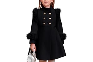 Haloumoning Toddler Girls Faux Fur Dress Coat Kids Winter Warm Jacket Long Sleeve Button Wool Coat 12 Months - 12 Years