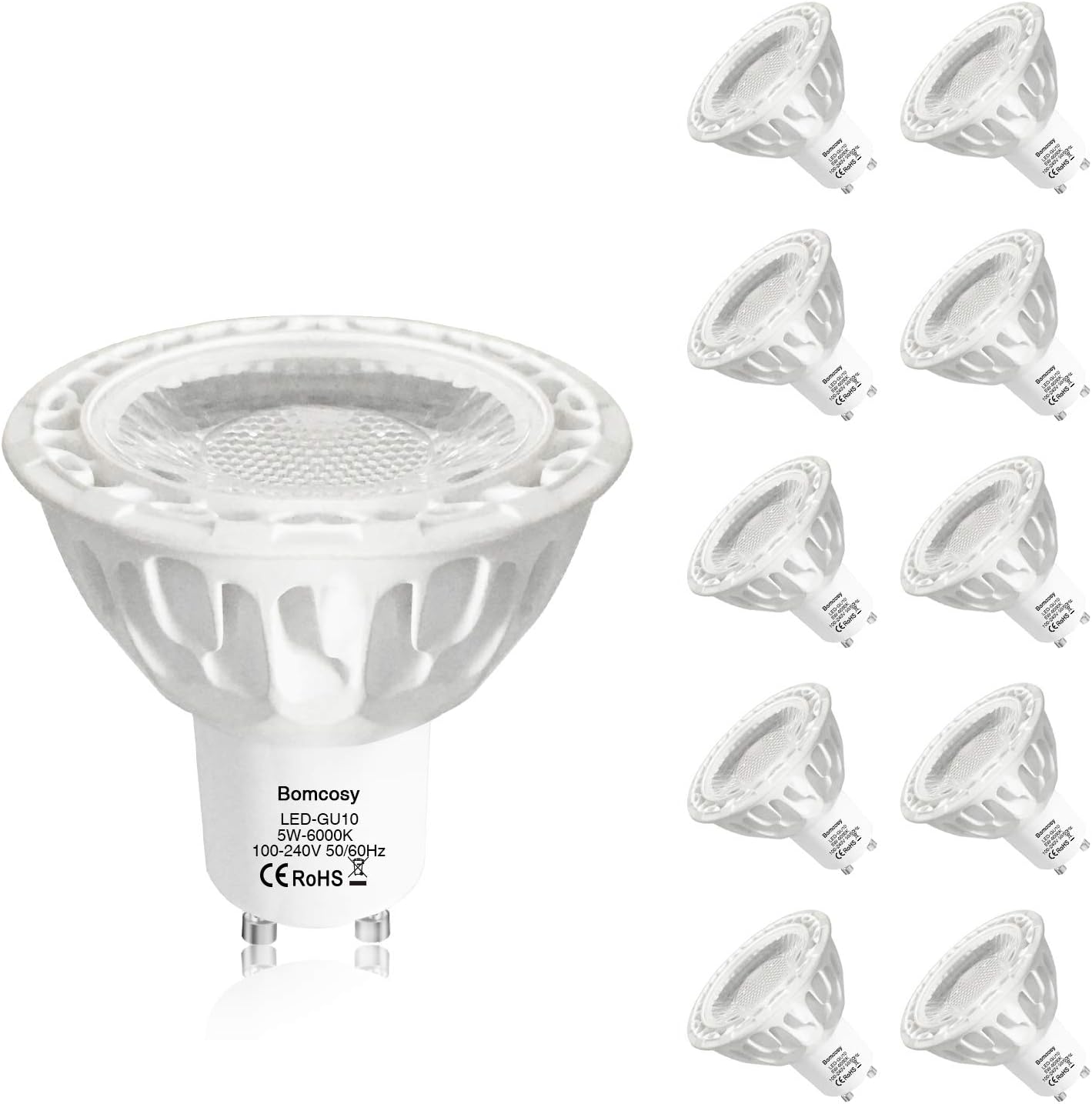 Bomcosy Ampoule GU10 LED, 5W 550 lumen Ampoule à LED, 6000 Kelvin blanc