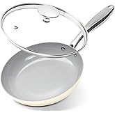 MICHELANGELO Frying Pans Nonstick with Lid - 8 Inch Small Frying Pan, Non Toxic Ceramic Pan with Lid, Non Stick Small Skillet for All Stovetops, Beige
