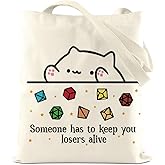 DnD Collection Tote Bag for Women, Cat Throwing Dice, Dungeon Master, Dragons Gamer Gift, Dungeons And Dragons Gifts for Women, Reusable Canvas Cute Shoulder Bag for Shopping, Grocery, Work, Book