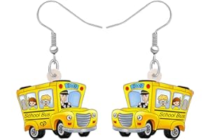 HUAGEO Teacher's Day Acrylic Rainbow Cute Yellow School Bus Earrings Dangle Back To School Novelty Jewelry For Women Teacher 