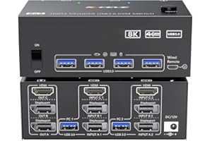 ​KVM Switch 3 Monitors 2 Computers 8K@60Hz 4K@144Hz, HDMI+2 Displayport KVM Switch Triple Monitor for 2 Computer Share 3 Moni