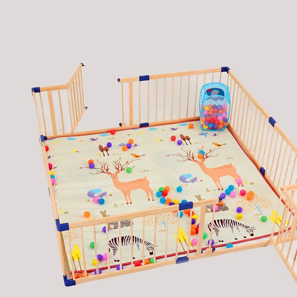 Baby Playpen with 2 Locked Doors, Wood Safety Fence PlayYard for Toddler, Including 2 Doors, Playmats, 100 Balls and Basket (Size : 200x200cm)